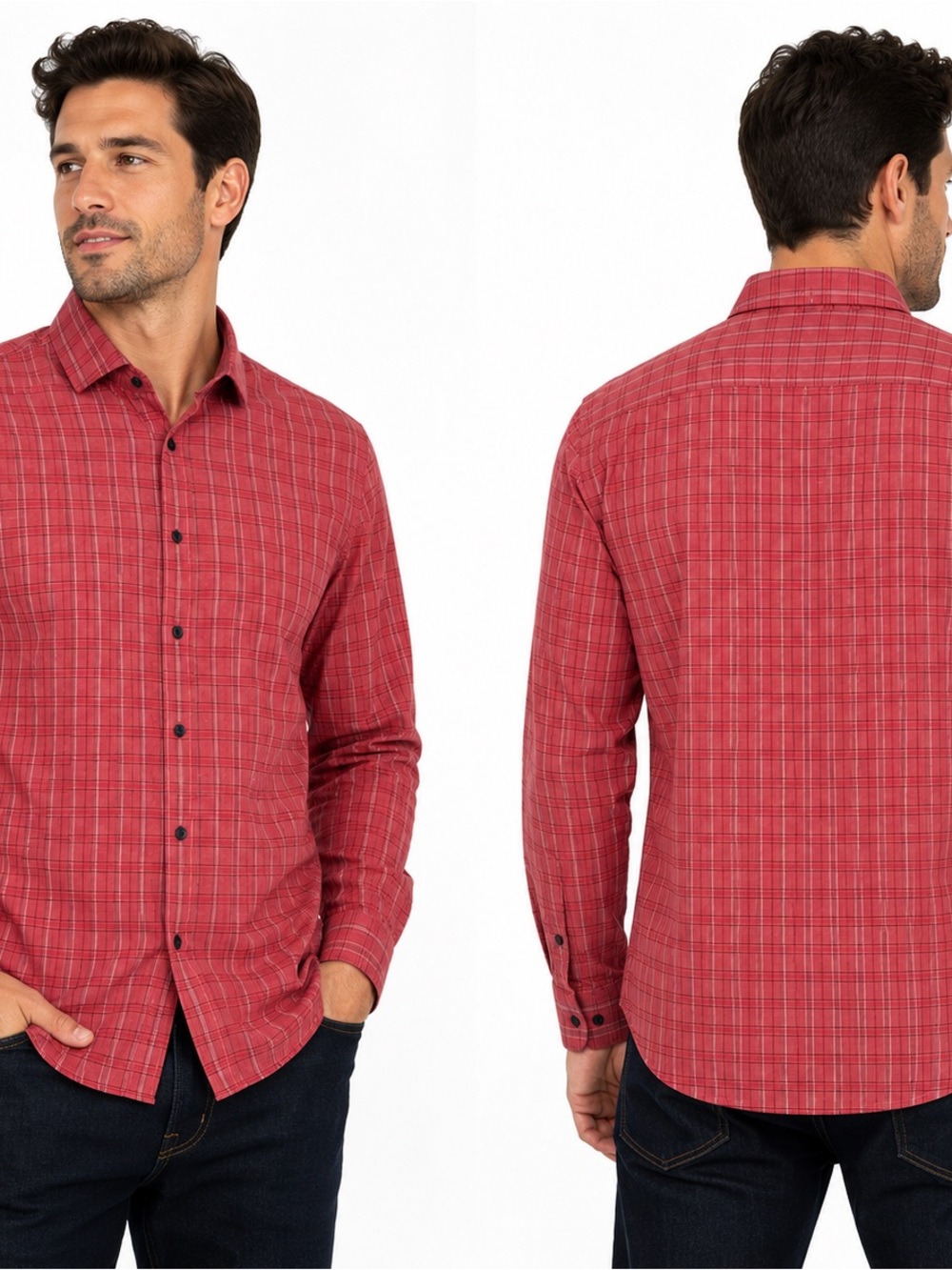 HUGO Red Plaid Long-Sleeve Button-Down Shirt